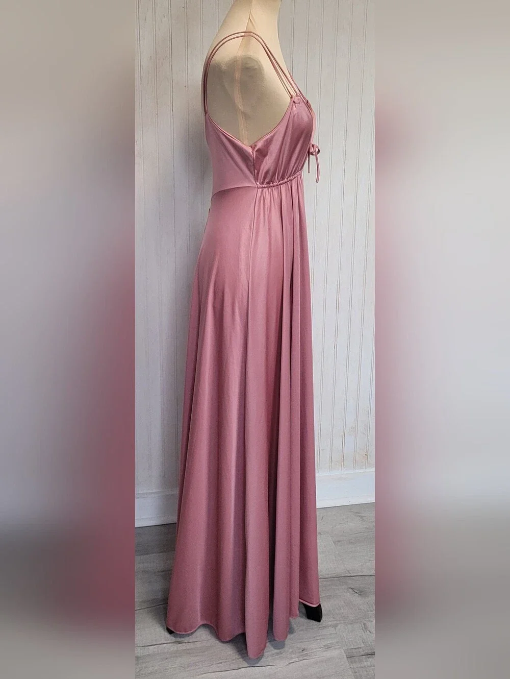 ​Vintage 70s Lingerie Nylon Empire Waist Maxi Nightgown Dusty Rose M - Picture 4 of 15
